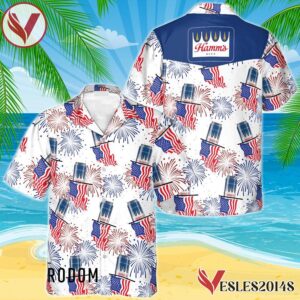 Hamm's Beer American Flag Fireworks Hawaiian Shirt, Best Summer Gifts For Fans - Vesles2014S