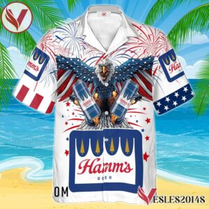 Hamm's Beer Eagle Fireworks Independence Day Hawaiian Shirt, Best Summer Gifts For Fans - Vesles2014S 1