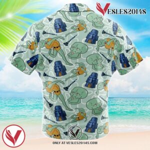 Handsome Squidward Pattern Spongebob Squarepants Hawaiian Button Up Shirt, Perfect Gifts For Anime Lovers - Vesles2014S 1