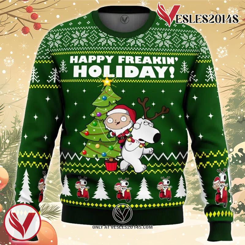 Happy Freakin Holidays Family Guy Ugly Christmas Sweater, Unique Christmas Gift For Fans - Vesles2014S