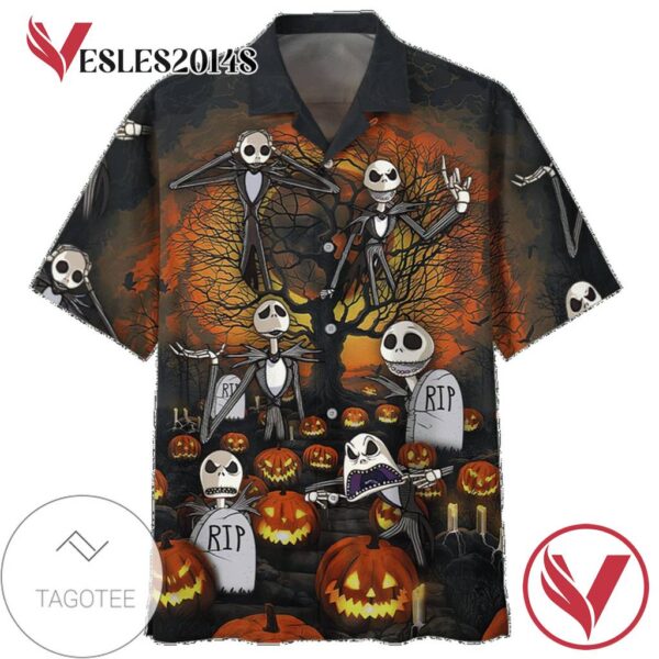 Happy Halloween Jack Skellington Print Short Sleeve Hawaiian Casual Shirt Vesles2014S 1