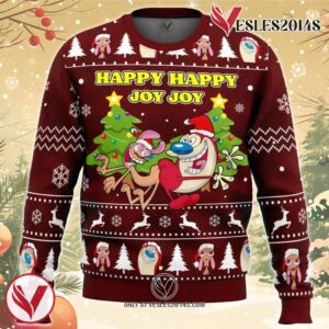 Happy Happy Joy Joy Ren And Stimpy Ugly Christmas Sweater, Unique Christmas Gift For Fans - Vesles2014S