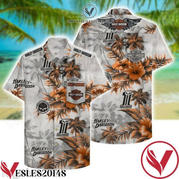 Harley Davidson Floral Palm Tree Grey Hawaiian Shirt, Unique Gifts For Friends - Vesles2014S 1