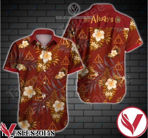 Harry Potter Always Orange Tropical Floral Red Hawaiian Shirt, Unique Gifts For Friends - Vesles2014S 1