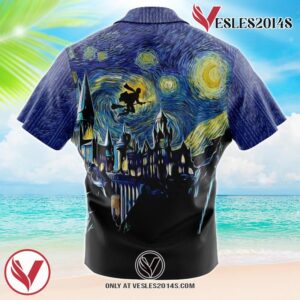 Harry Potter Starry Night Hogwarts Hawaiian Button Up Shirt, Perfect Gifts For Anime Lovers - Vesles2014S 1