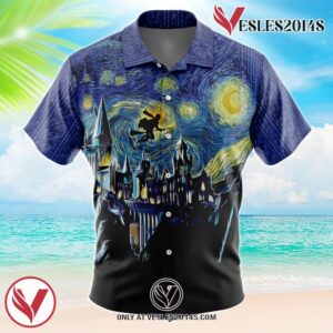 Harry Potter Starry Night Hogwarts Hawaiian Button Up Shirt, Perfect Gifts For Anime Lovers - Vesles2014S