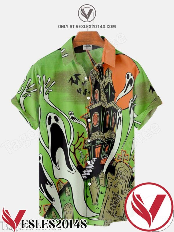Haunted House Lifestyle Art Halloween Hawaiian Shirt, Unique Gifts For Friends - Vesles2014S 1