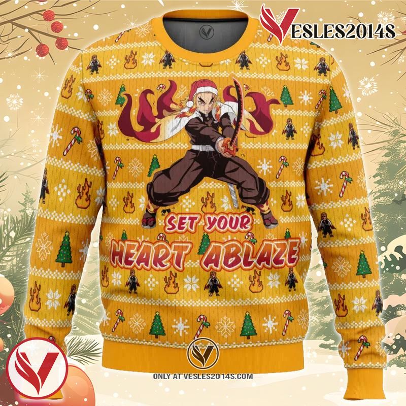 Heart Ablaze Rengoku Demon Slayer Christmas Sweater