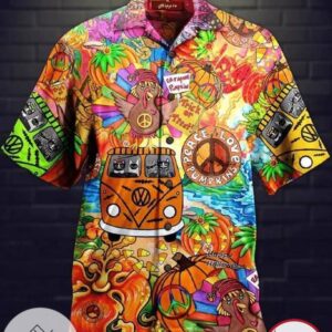 Hippie Hawaiian II Graphic Print Short Sleeve Hawaiian Casual Shirt Vesles2014S