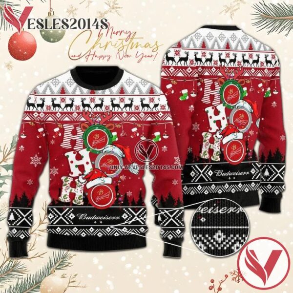 HoHoHo Budweiser Beer Christmas Sweater, Unique Winter Outfits For Fans - Vesles2014S  1