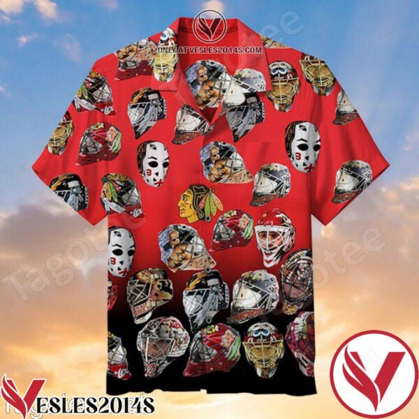 Hockey League Face Mask Collection Red Hawaiian Shirt, Unique Gifts For Friends - Vesles2014S 1