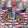 Hockey Personalized BBruins American Flag Breaking Wall Clog Shoes, Unique Gift From  Vesles2014S