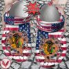 Hockey Personalized CBlackhawks American Flag Breaking Wall Clog Shoes, Unique Gift From  Vesles2014S