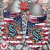 Hockey Personalized SKraken American Flag Breaking Wall Clog Shoes, Unique Gift From  Vesles2014S