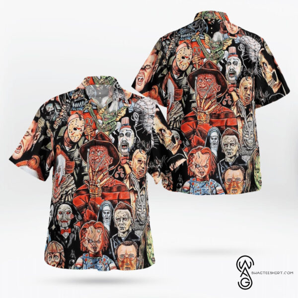 Horror Characters Movie Halloween Full Printing Hawaiian Shirt Funny Hawaiian Beach Gift Casual Shirt Vesles2014S 1