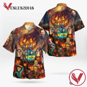 Horror Characters Party Halloween Casual Beach Full Printing Hawaiian Shirt Vesles2014S 1