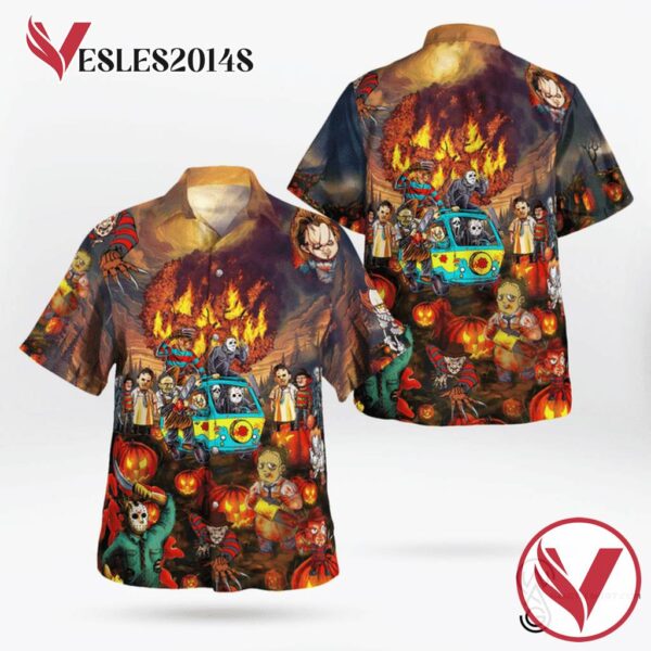 Horror Characters Party Halloween Casual Beach Full Printing Hawaiian Shirt Vesles2014S 1