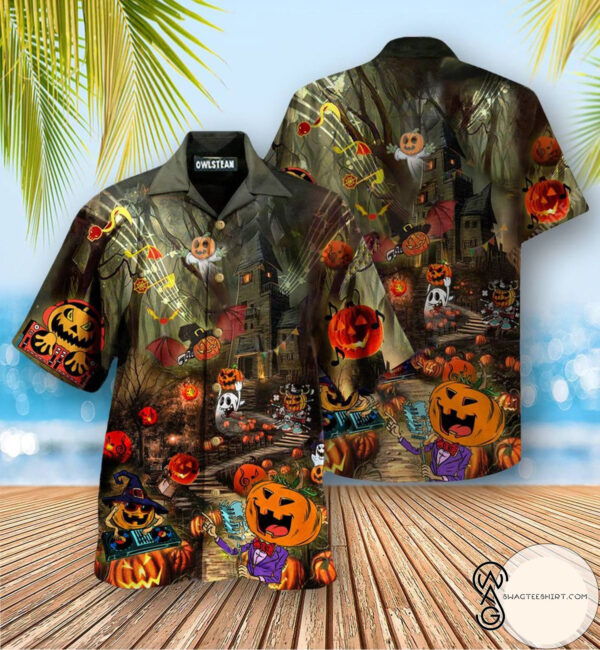 Horror Pumpkin Party Halloween Full Printing Hawaiian Shirt Funny Hawaiian Beach Gift Casual Shirt Vesles2014S