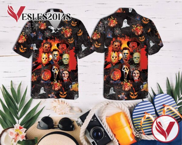 Horror Squad Characters Halloween Casual Beach Full Printing Hawaiian Shirt Vesles2014S