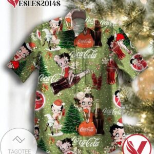 Hot Betty Boop Coca Cola Hawaiian Graphic Print Short Sleeve Hawaiian Casual Shirt Vesles2014S 1
