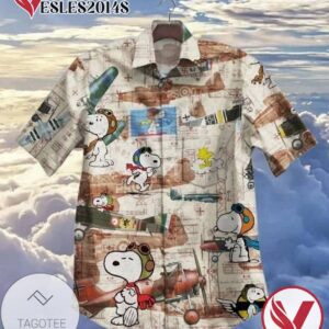 Hot Plane And Snoopy Vintage Hawaiian Graphic Print Short Sleeve Hawaiian Casual Shirt Vesles2014S 1