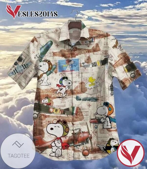 Hot Plane And Snoopy Vintage Hawaiian Graphic Print Short Sleeve Hawaiian Casual Shirt Vesles2014S