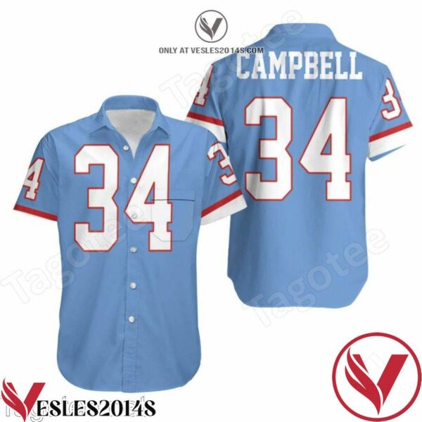 Houston Oilers Earl Campbell 34 Light Blue Throwback Retired Player Hawaiian Shirt, Unique Gifts For Friends - Vesles2014S 1