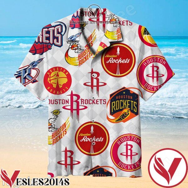Houston Rockets Basketball Team Logo White Hawaiian Shirt, Unique Gifts For Friends - Vesles2014S 1