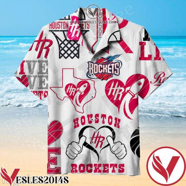 Houston Rockets Heart White Hawaiian Shirt, Unique Gifts For Friends - Vesles2014S 1