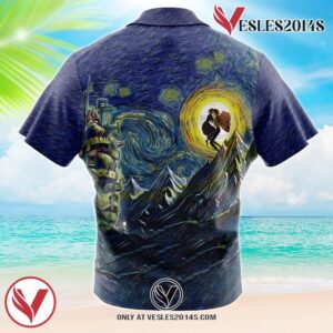 Howl’s Moving Castle Starry Night Studio Ghibli Hawaiian Button Up Shirt, Perfect Gifts For Anime Lovers - Vesles2014S 1