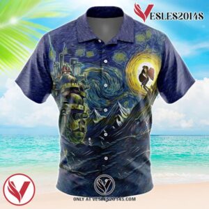Howl’s Moving Castle Starry Night Studio Ghibli Hawaiian Button Up Shirt, Perfect Gifts For Anime Lovers - Vesles2014S