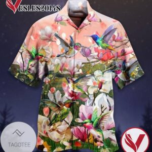 Humming Bird Print Short Sleeve Hawaiian Casual Shirt Vesles2014S 1