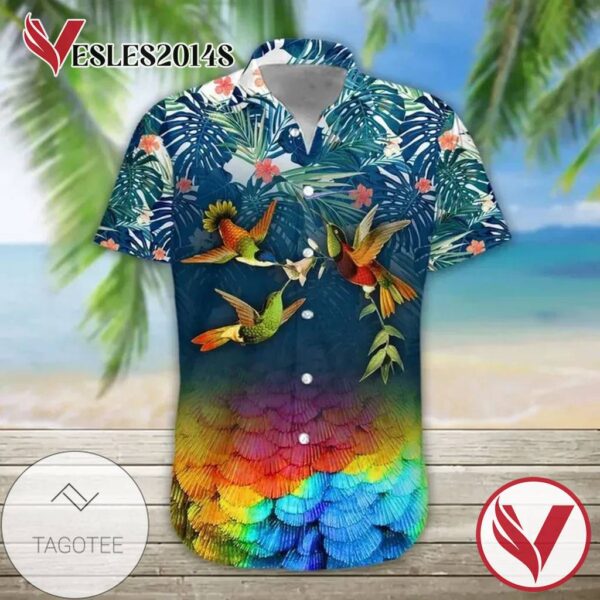 Hummingbird Hawaiian II Graphic Print Short Sleeve Hawaiian Casual Shirt Vesles2014S 1