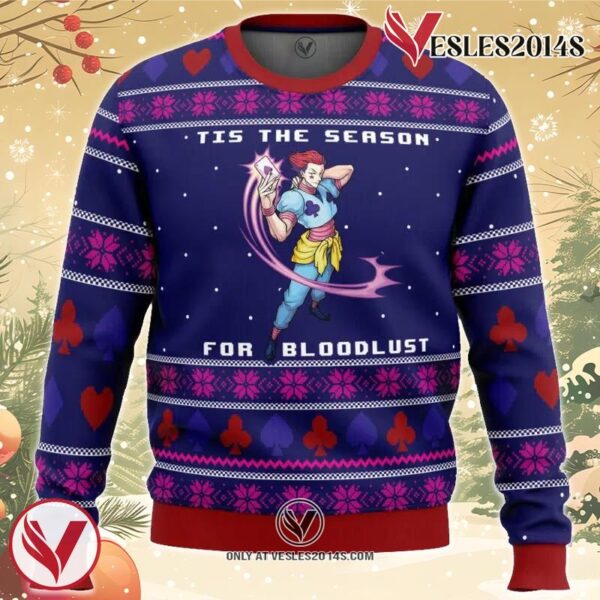 Hunter X Hunter Hisoka Tis the Season for Bloodlust Ugly Christmas Sweater, Unique Christmas Gift For Fans - Vesles2014S