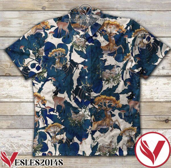 Hunting Deer Blue Flowers Hawaiian Shirt, Unique Gifts For Friends - Vesles2014S 1