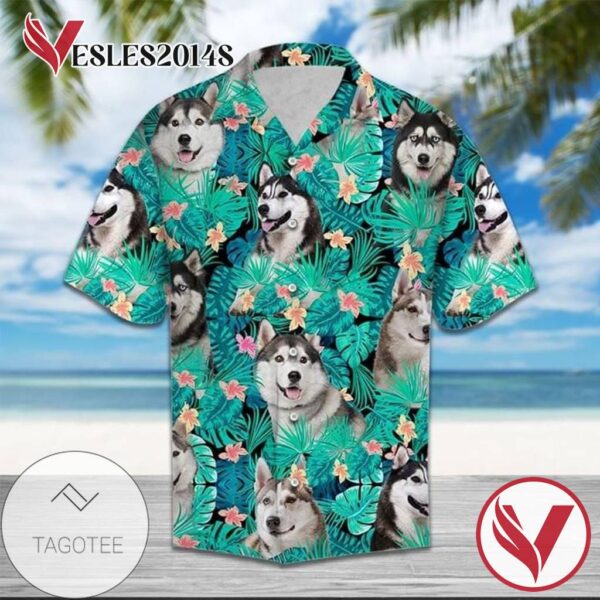 Husky Dog Funny Hawaiian Graphic Print Short Sleeve Hawaiian Casual Shirt Vesles2014S 1
