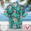 Husky Dog Funny Hawaiian Graphic Print Short Sleeve Hawaiian Casual Shirt Vesles2014S