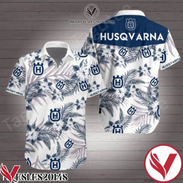 Husqvarna Navy Tropical Hibiscus Flower White Hawaiian Shirt, Unique Gifts For Friends - Vesles2014S 1