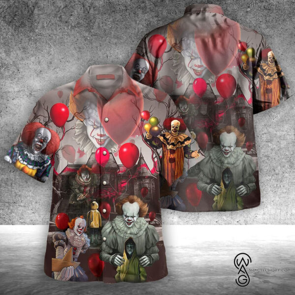 IT Pennywise You'll Float Too Horror Movie Halloween Casual Beach Full Printing Hawaiian Shirt Vesles2014S 1