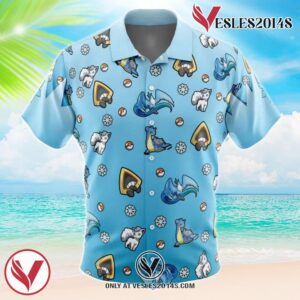 Ice Type Pattern Pokemon Hawaiian Button Up Shirt, Perfect Gifts For Anime Lovers - Vesles2014S