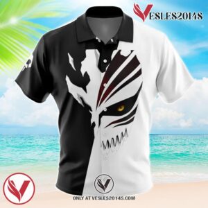 Ichigo Hollow Mask Bleach Hawaiian Button Up Shirt, Perfect Gifts For Anime Lovers - Vesles2014S