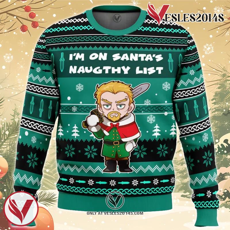 I’m on Santa’s Naughty List Vinland Saga Ugly Christmas Sweater, Unique Christmas Gift For Fans - Vesles2014S