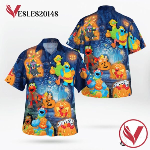In Sesame Street And Pumpkins Halloween Casual Beach Full Printing Hawaiian Shirt Vesles2014S 1