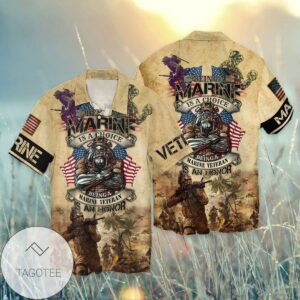 Independence Day Memorial Day Being A Marine Is A Choice Being A Marine Veteran Is An Honor 2 Graphic Print Short Sleeve Hawaiian Casual Shirt Vesles2014S 1