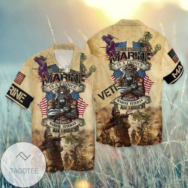 Independence Day Memorial Day Being A Marine Is A Choice Being A Marine Veteran Is An Honor 2 Graphic Print Short Sleeve Hawaiian Casual Shirt Vesles2014S
