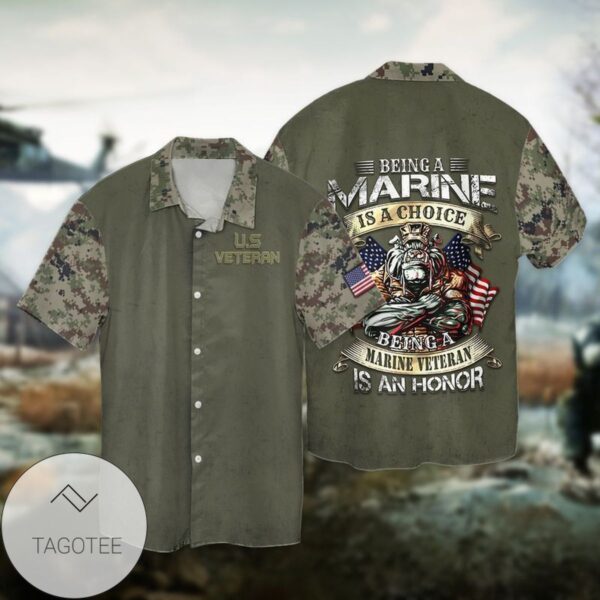 Independence Day Memorial Day Being A Marine Is A Choice Being A Marine Veteran Is An Honor Graphic Print Short Sleeve Hawaiian Casual Shirt Vesles2014S 1