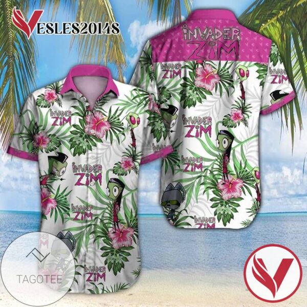 Invader Zim Hawaiian Graphic Print Short Sleeve Hawaiian Casual Shirt Vesles2014S 1