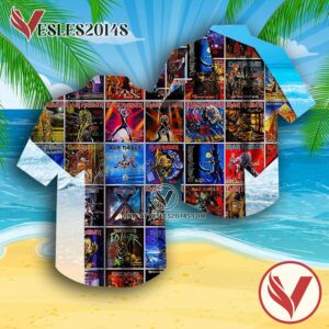 Iron Maiden Album Cover Collection Hawaiian Shirt, Unique Gifts For Music Lovers - Vesles2014S