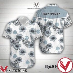 Iron Maiden Grey Hibiscus White Hawaiian Shirt, Unique Gifts For Friends - Vesles2014S 1