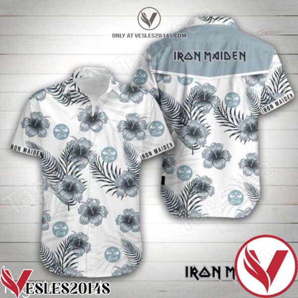 Iron Maiden Grey Hibiscus White Hawaiian Shirt, Unique Gifts For Friends - Vesles2014S 1